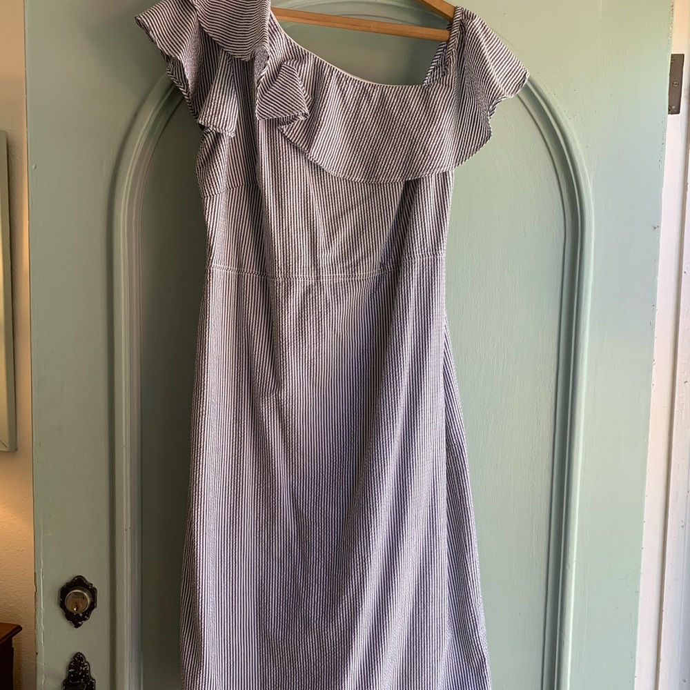 Banana Republic Seersucker Off-the-Shoulder Dress